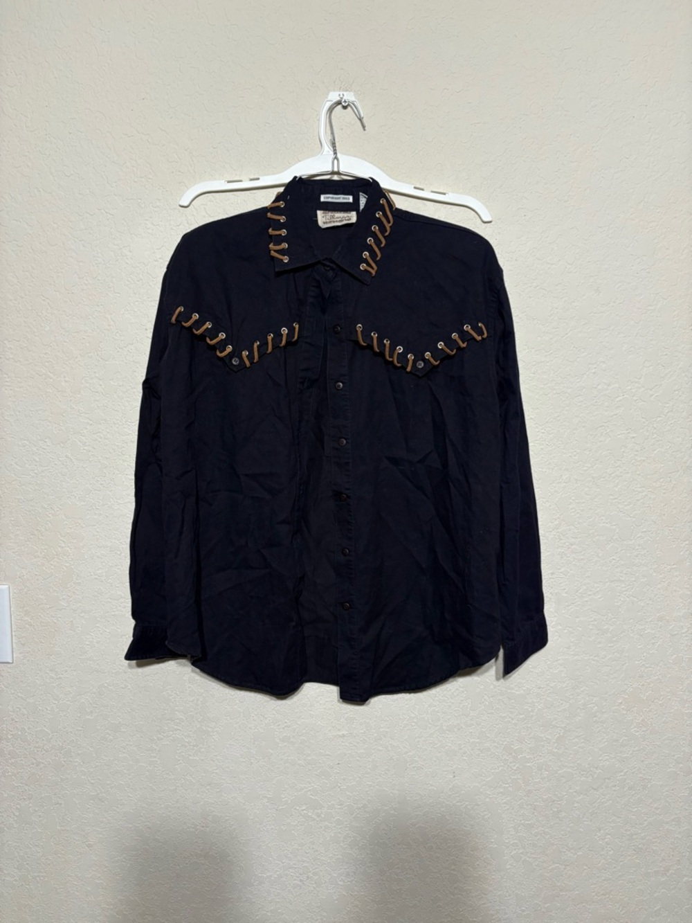 Vintage Tillman Western Black Lace-Up Cotton Button up Shirt w/shoulder pads